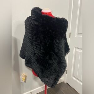 2 CHIC Black Faux Fur Cold Shoulder Poncho size OS